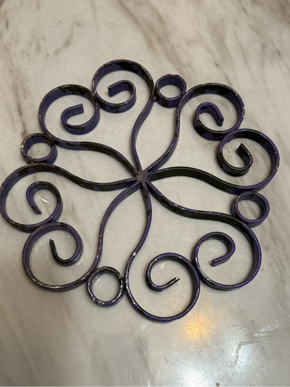 Silver purple  Painted plated trivet mid century French table accessory